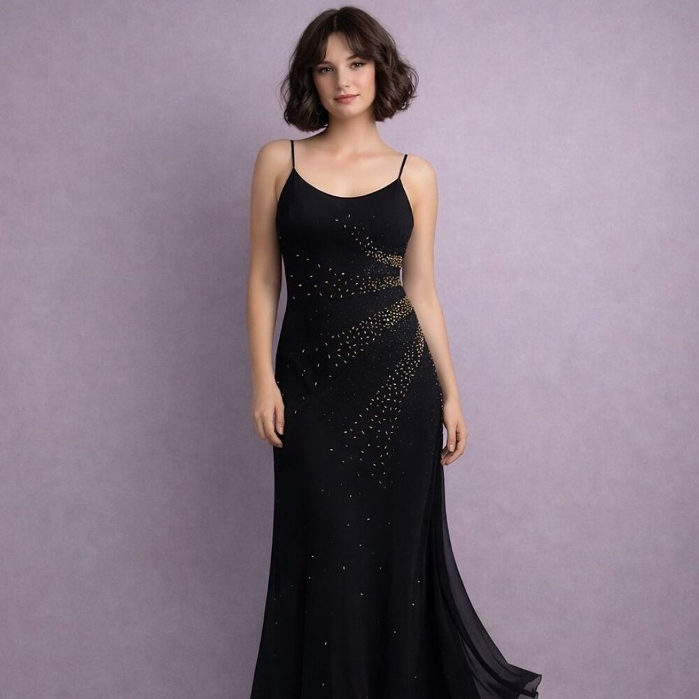 Vintage Y2K Whimsigoth Maxi Dress 10 Fairy Asymmetrical Scoop Neck Beaded Prom